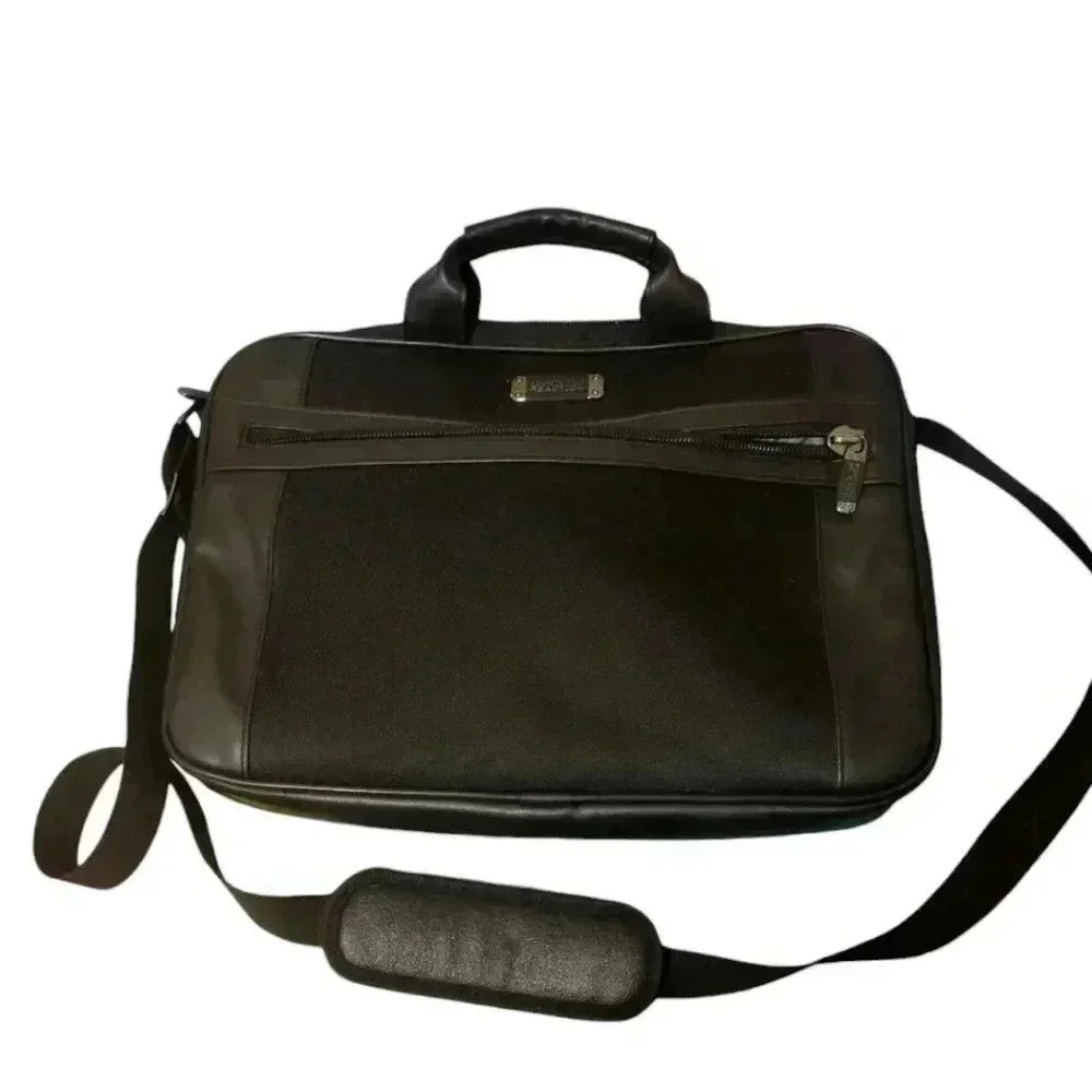VINTAGE Kenneth Cole Reaction Laptop Bag Briefcase Messenger Genuine Leather BLK